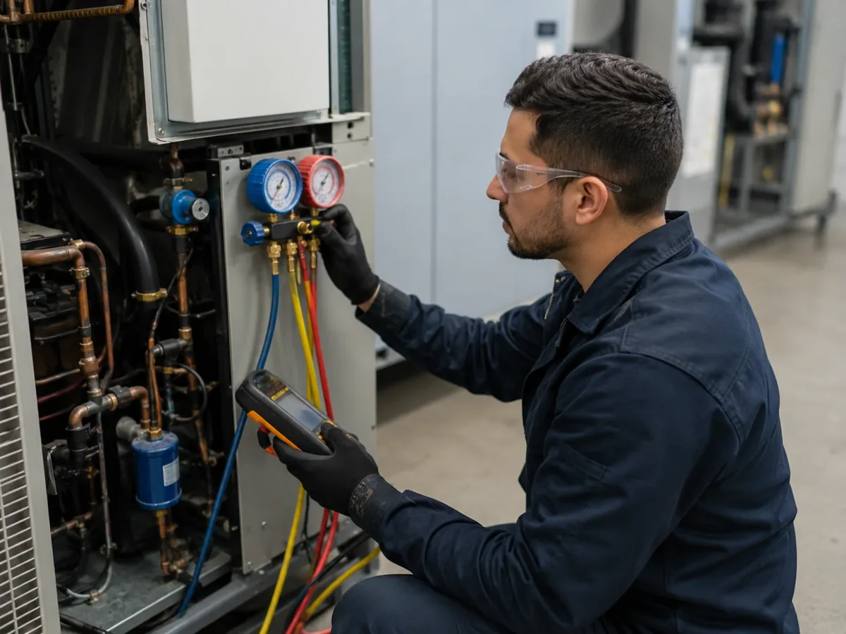 Técnicos trabajando en refrigeración y aire acondicionado